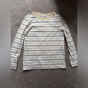 COS Womens Crew Neck Long Sleeve Cotton Tee S White Yellow Stripe